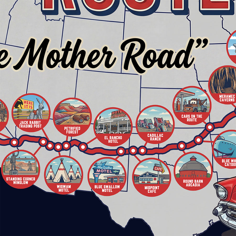 Detailed Image of Back of Centennial 100 Year Anniversary Route 66 Tshirt Design.