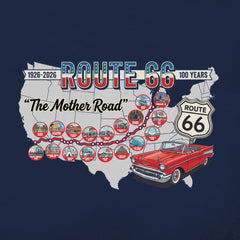 Detail View of the Back of Limited Edition Route 66 Centennial 100 Year Anniversary Navy T-Shirt