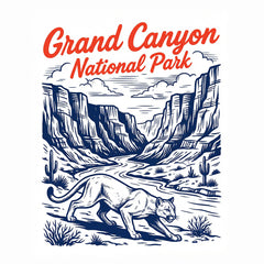 Grand Canyon National Park themed Design for white T-shirt featuring a Mountain Lion for matching vacation apparel.