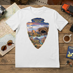 Personalized Chihuahuan Desert road trip themed custom white t-shirt  featuring White Sands, Guadalupe Mountains, Carlsbad Caverns and Big Bend National Parks for matching vacation apparel.