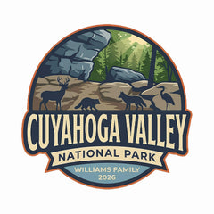 Personalized Cuyahoga Valley National Park themed Custom Design for white T-shirt with wildlife and scenery for matching vacation apparel.