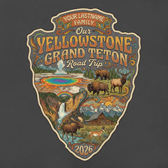 Yellowstone and Grand Teton - Retro Arrow T-Shirt