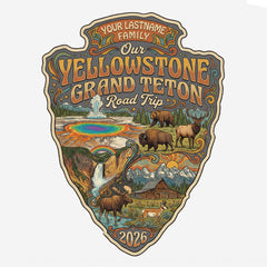 Yellowstone and Grand Teton - Retro Arrow T-Shirt