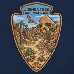 Detail view of Personalized and Custom Joshua Tree National Park Arrowhead design on Navy T-shirt