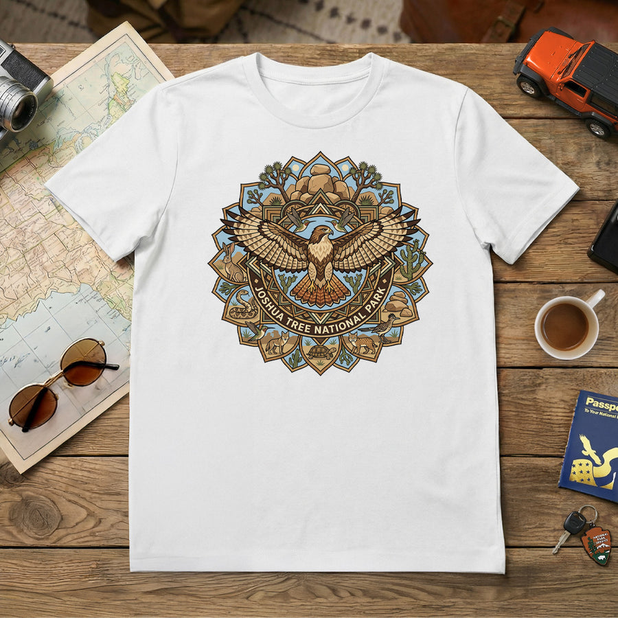 Joshua Tree – Redtail Hawk Mandala - T-Shirt