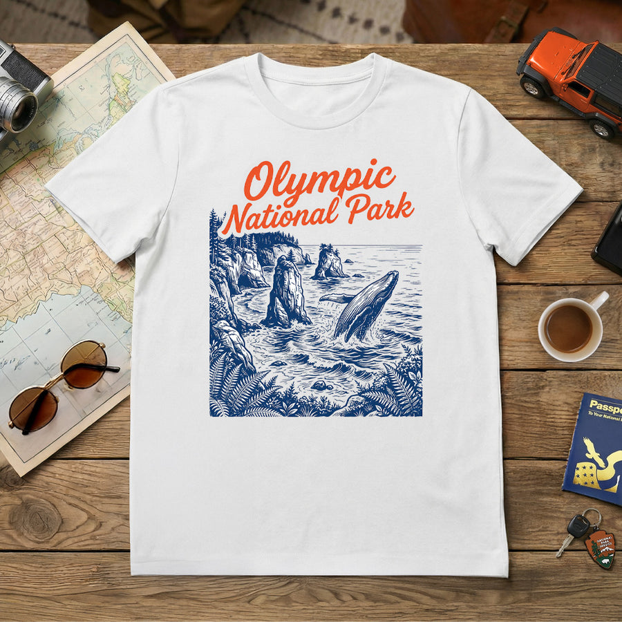 Olympic – Cape Flattery Retro Humpback - T-Shirt