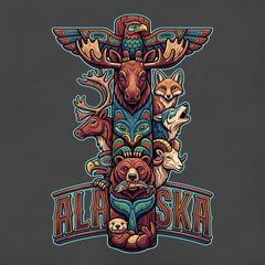 Detail view of Alaska National Parks - Totem Pole - Charcoal Tshirt