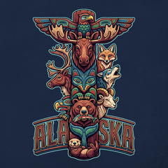 Detail view of Alaska National Parks - Totem Pole - Navy Tshirt