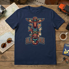 Alaska National Parks - Totem Pole - Navy Tshirt